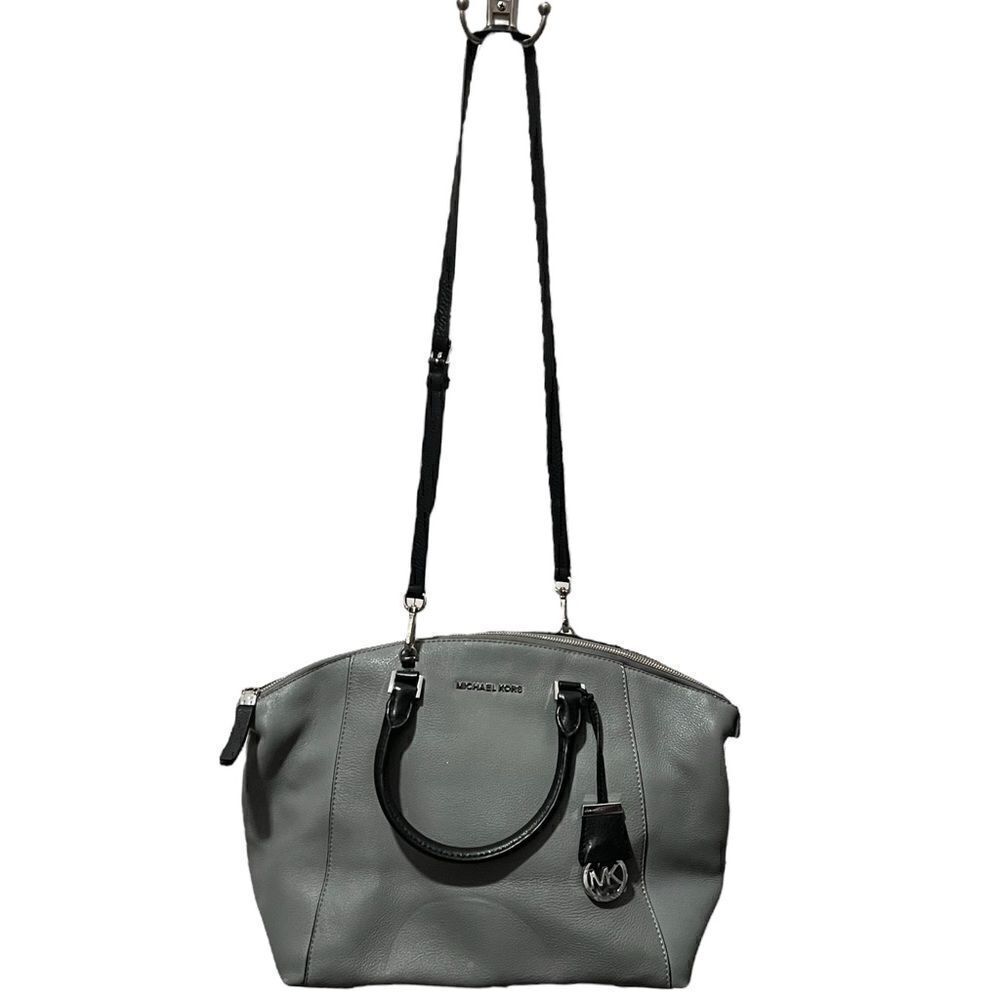 Michael Kors Large Sutton Leather Satchel Bag Gray & Black